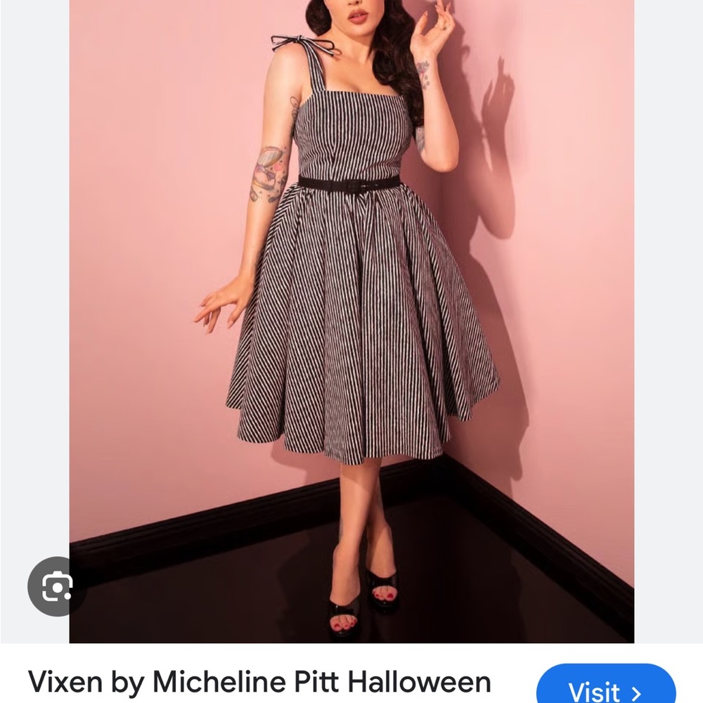 Vixen by Micheline Pitt Black and White Pinstripe Midi Dress